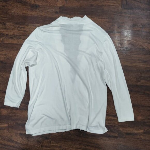 Roz Ali Long Sleeve Scalloped Mid-Length Open Front Cardigan Sweater White 3X - Picture 4 of 11